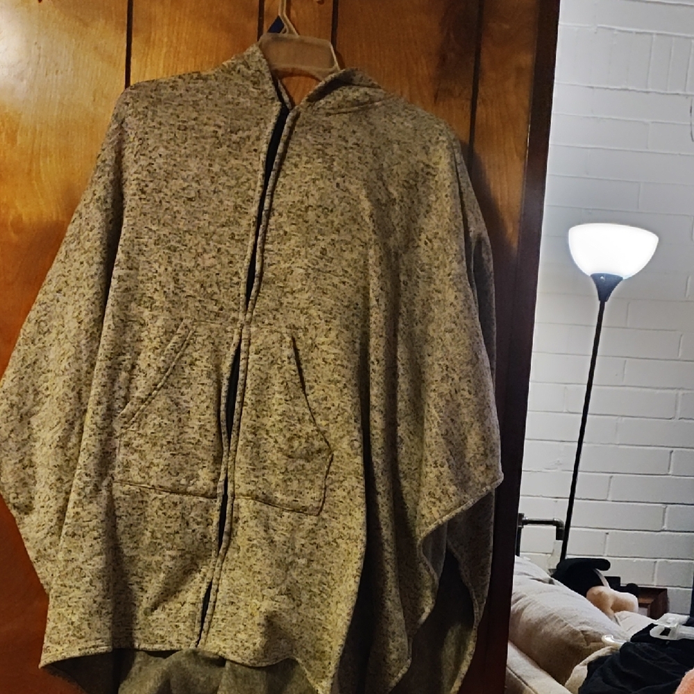 Cozy Gray Hooded Poncho